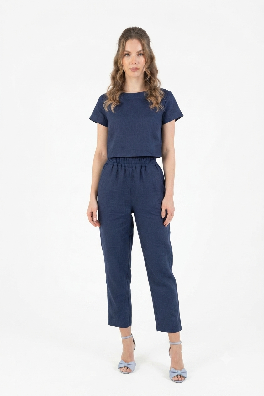 Nachtblauwe Linnen Pyjama Dames – Loungewear van 100% Europees Linnen