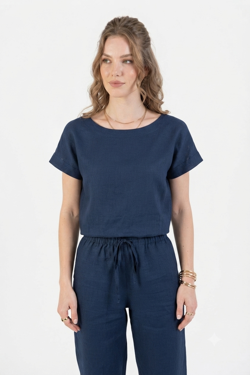 Nachtblauwe Linnen Pyjama Dames – Loungewear van 100% Europees Linnen