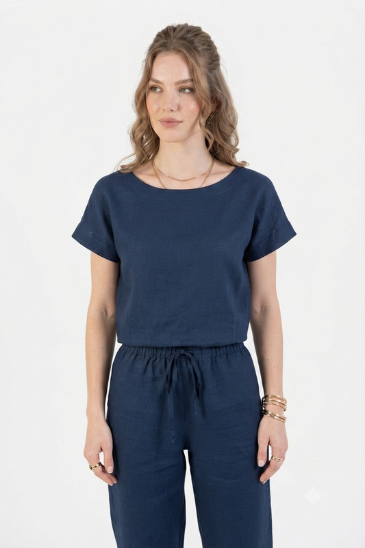 Nachtblauwe Linnen Pyjama Dames – Loungewear van 100% Europees Linnen