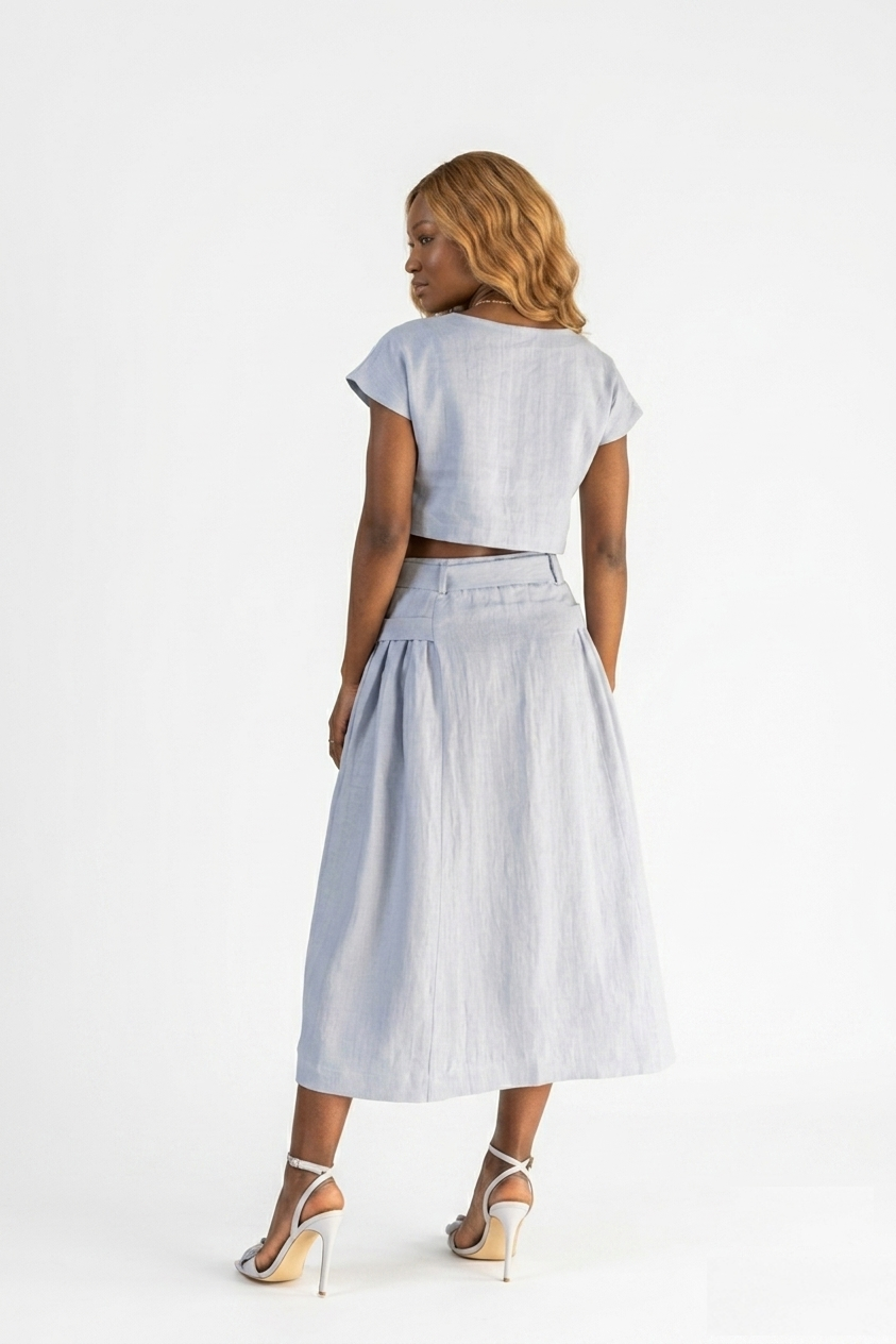 Taormina Linnen Set Dames – Crop Top & Midi Rok van 100% Europees Linnen