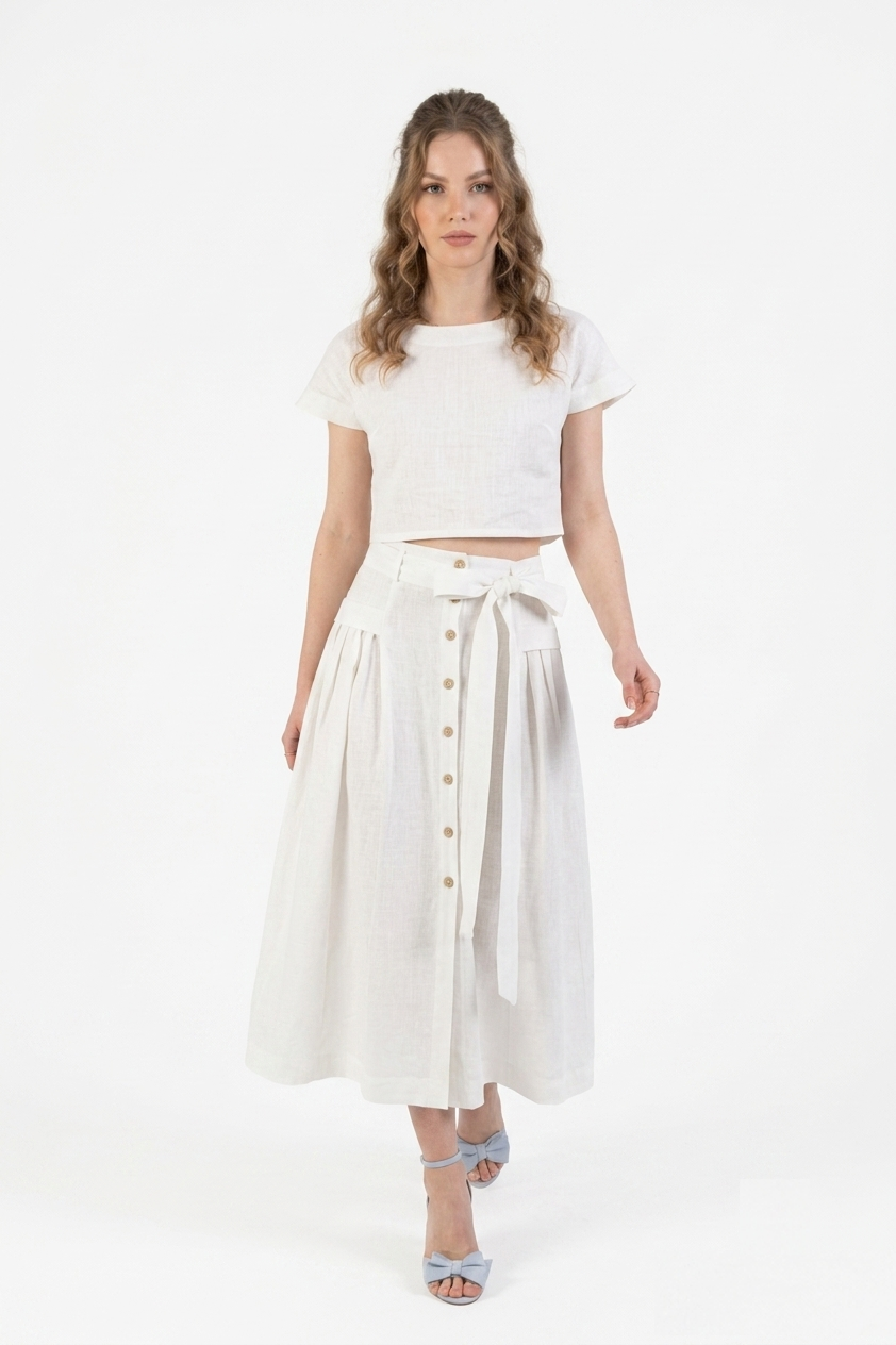 Taormina Linnen Set Dames – Crop Top & Midi Rok van 100% Europees Linnen