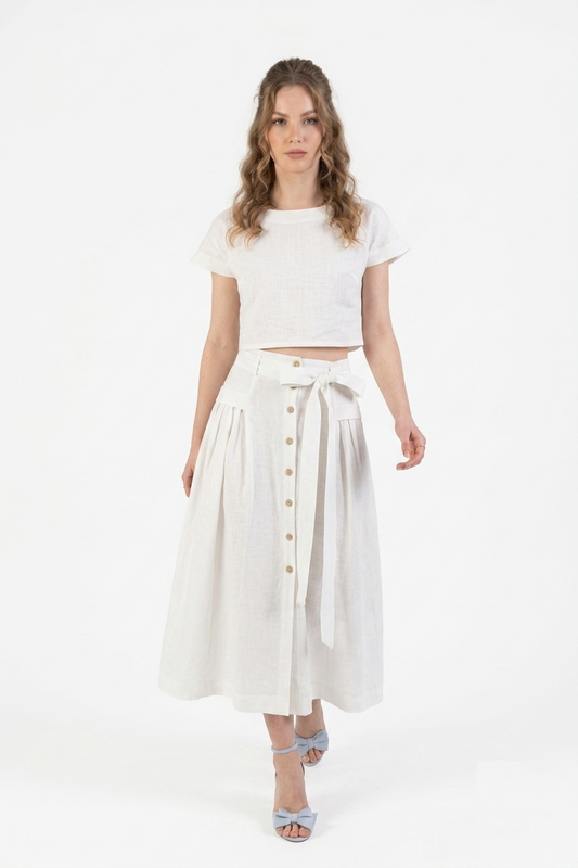 Taormina Linnen Set Dames – Crop Top & Midi Rok van 100% Europees Linnen