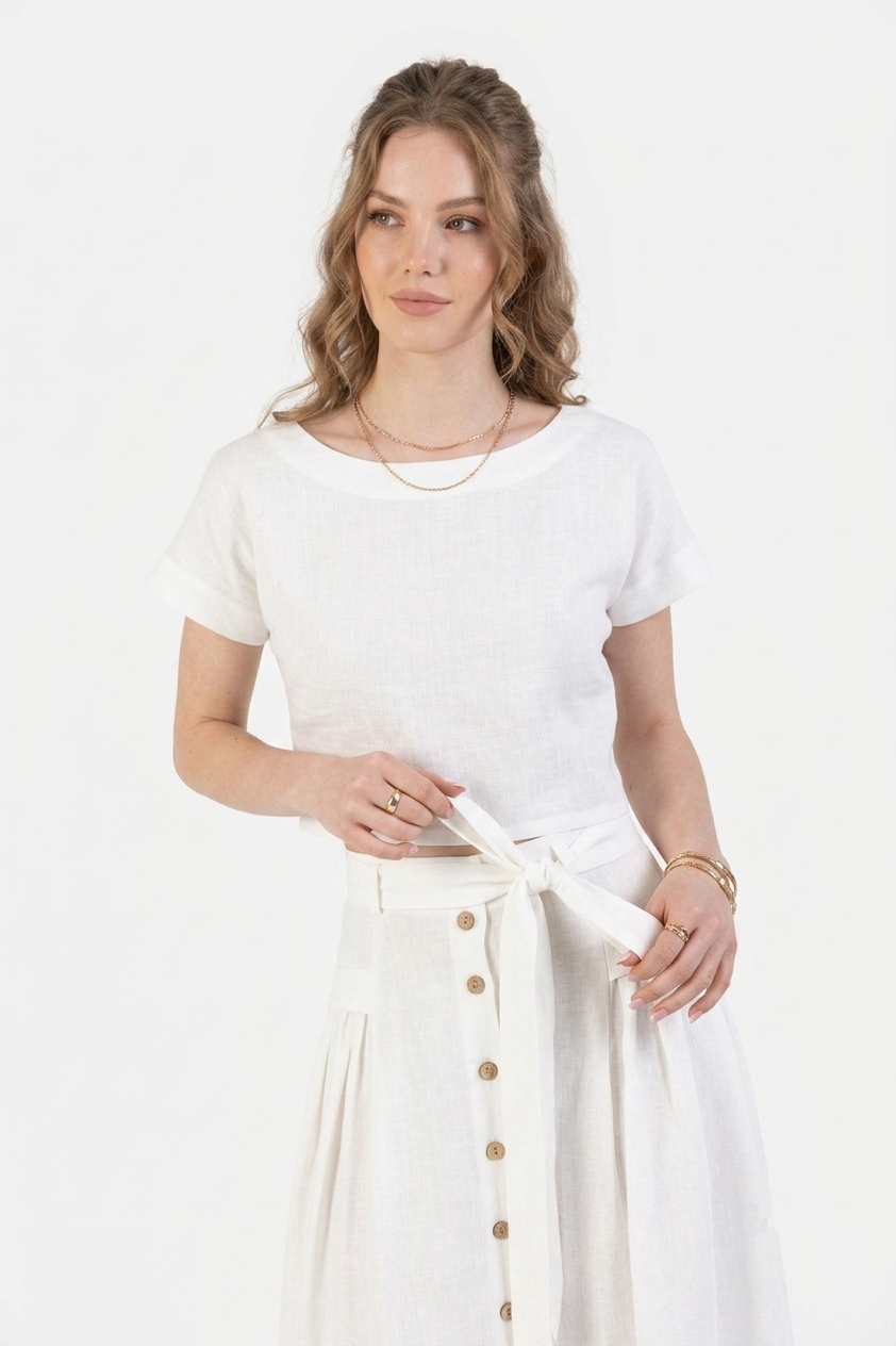 Taormina Linnen Set Dames – Crop Top & Midi Rok van 100% Europees Linnen