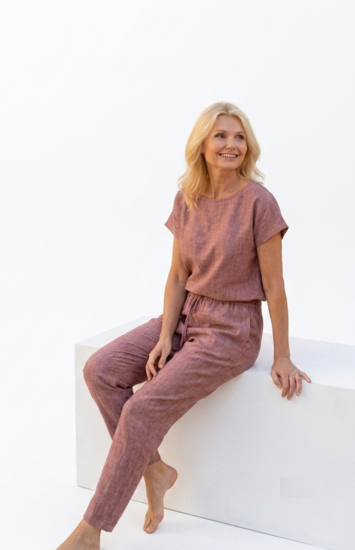 Linnen Pyjama Set Dames — 100% Europees Linnen | Bordeauxrood