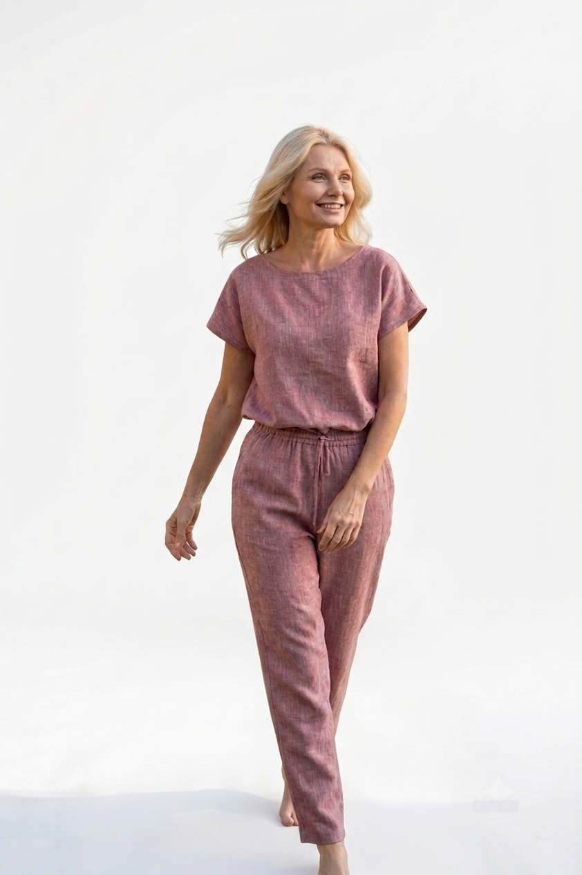 Linnen Pyjama Set Dames — 100% Europees Linnen | Bordeauxrood