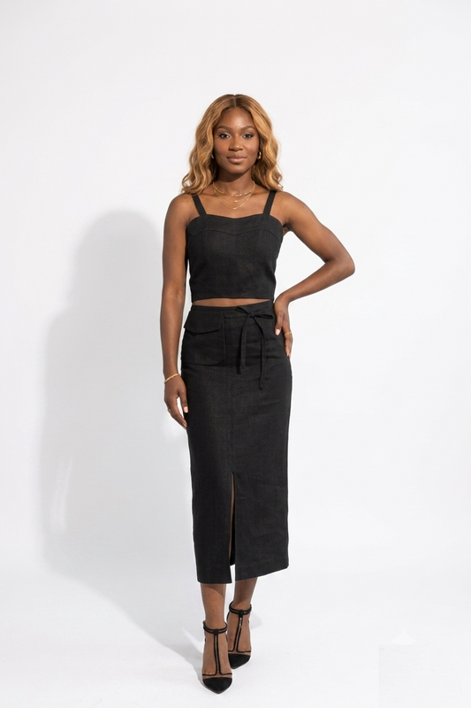 Bella Vita Linnen Set Dames – Crop Top & Midi Rok van 100% Europees Linnen
